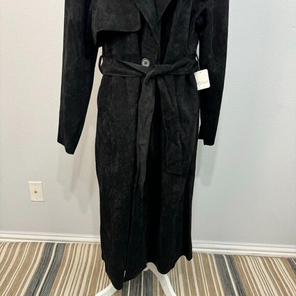 Free People x Blank NYC Vegan Suede Trench Coat Button Front Black Size Small - Picture 6 of 16